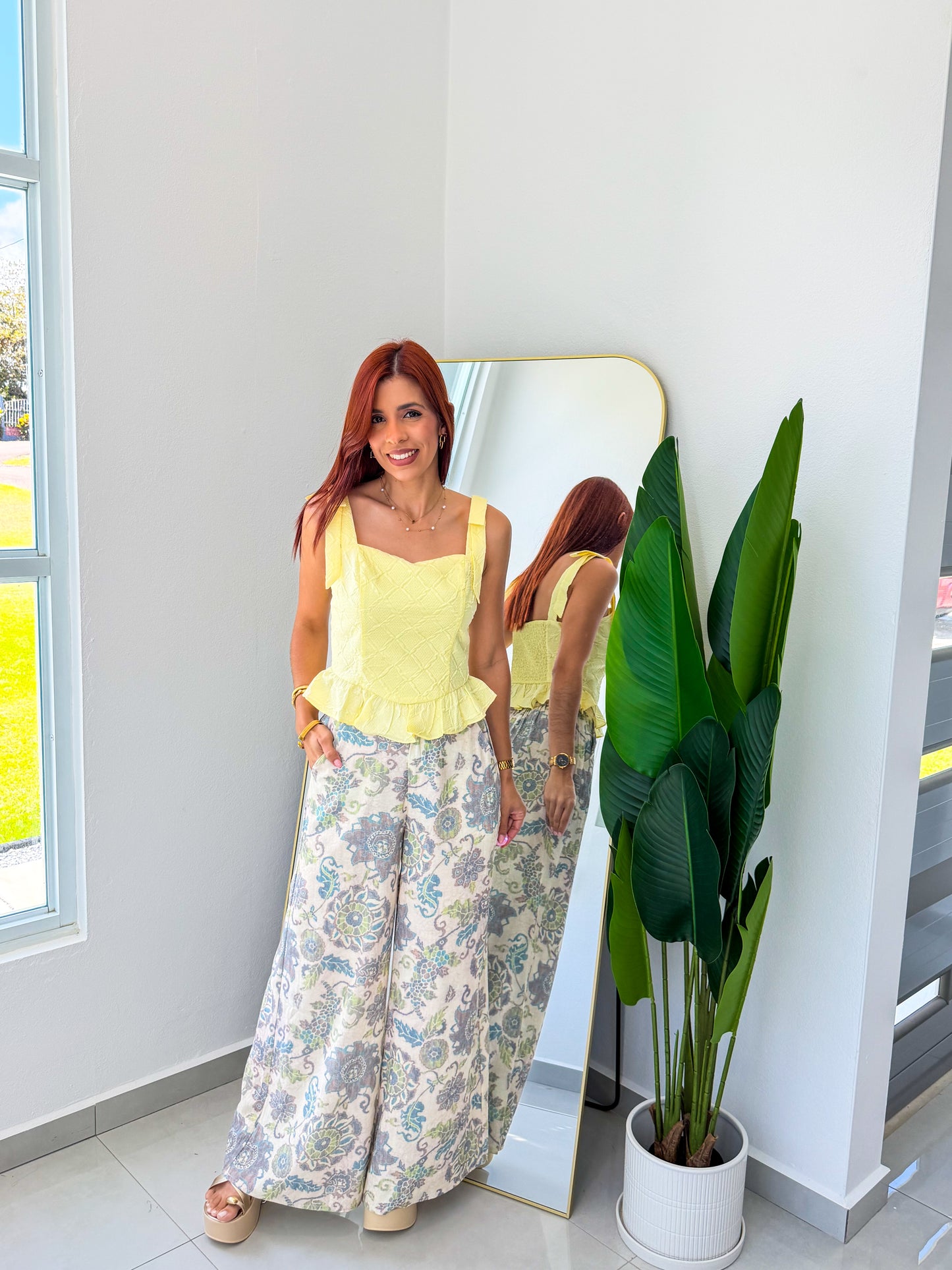 “Tatiana” Cream Printed Pant