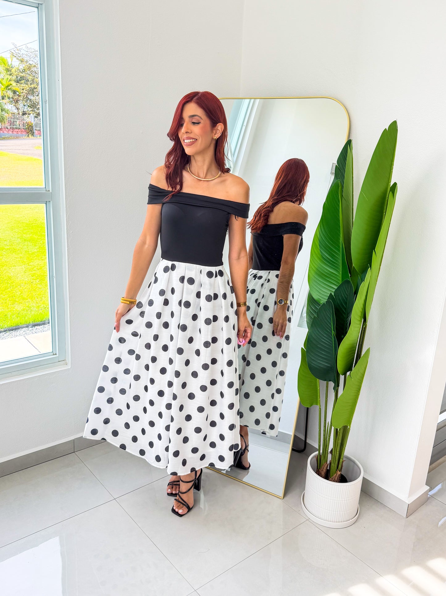 “Evelyn” Polka Dots Midi Dress