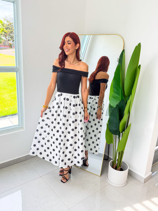 “Evelyn” Polka Dots Midi Dress
