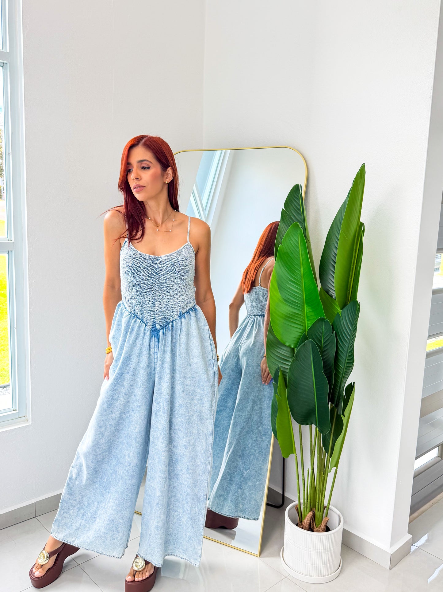 “Elizabeth” Light Denim Wash Jumpsuit