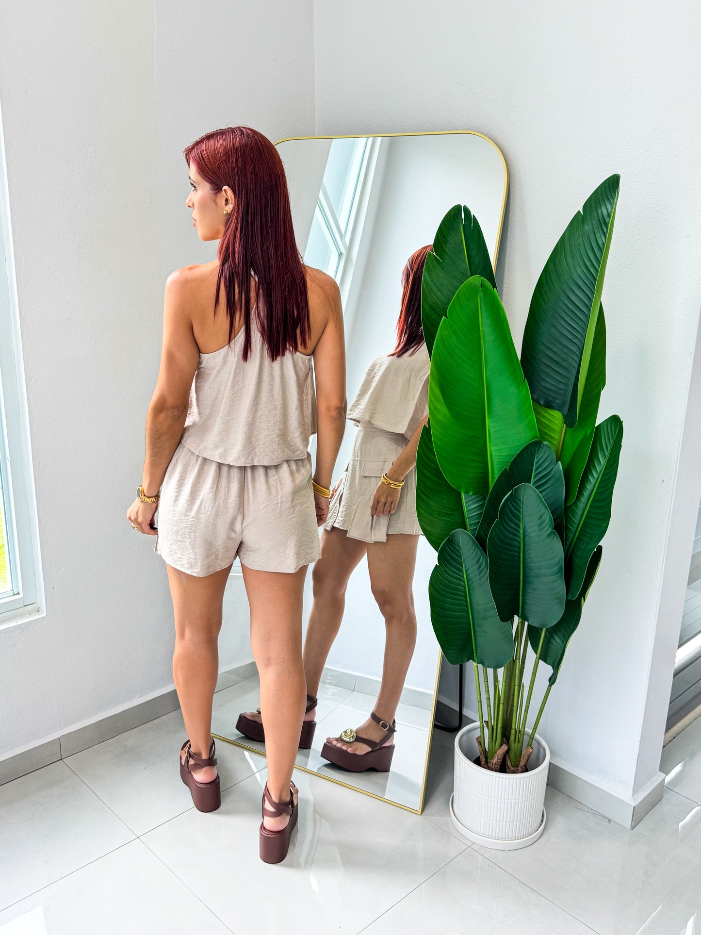 “Alondra” Oatmeal Skort Set
