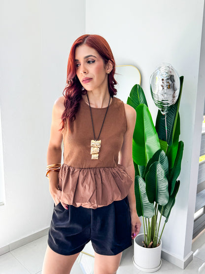 “Laura” Brown Bubble TOP