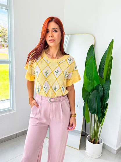 “Jeisha” Floral Yellow Top