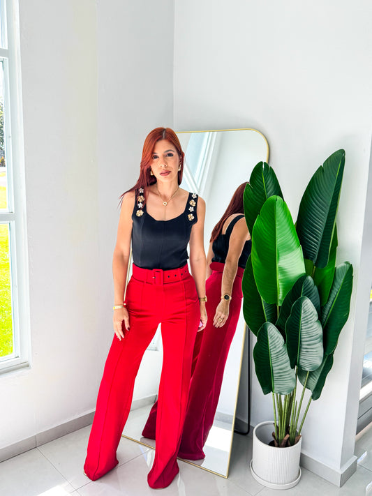 “Alana” Red High Waisted Pant