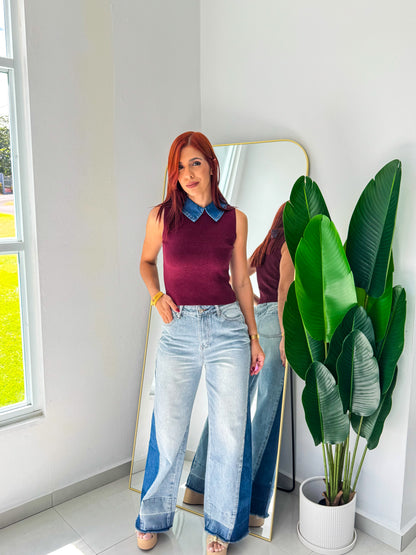 “Tatiana” 2 Tones High Waisted Jean