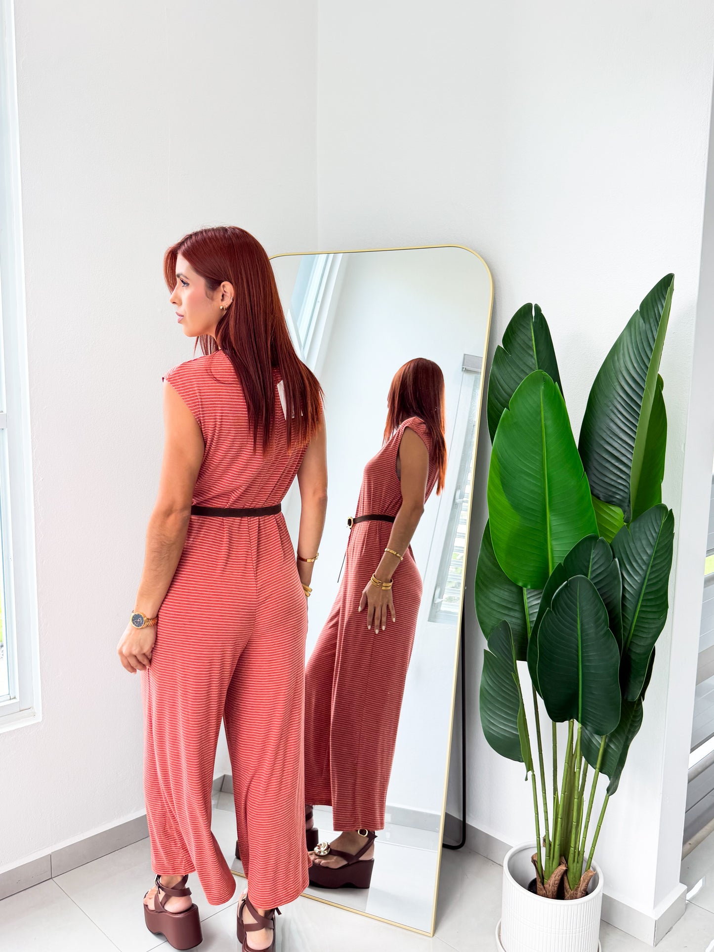 “Shayleen” Brick Stripe Jumpsuit