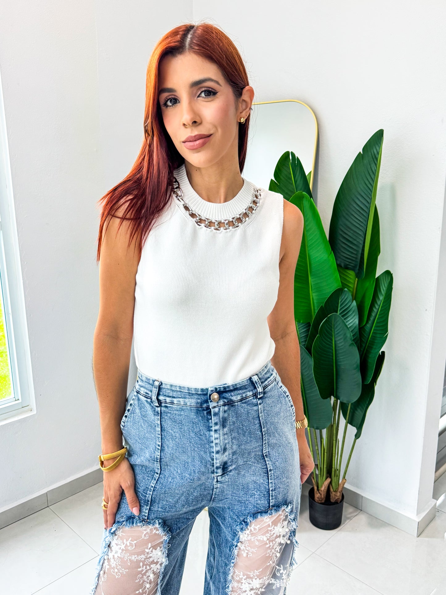 “Karina” White Chain Top