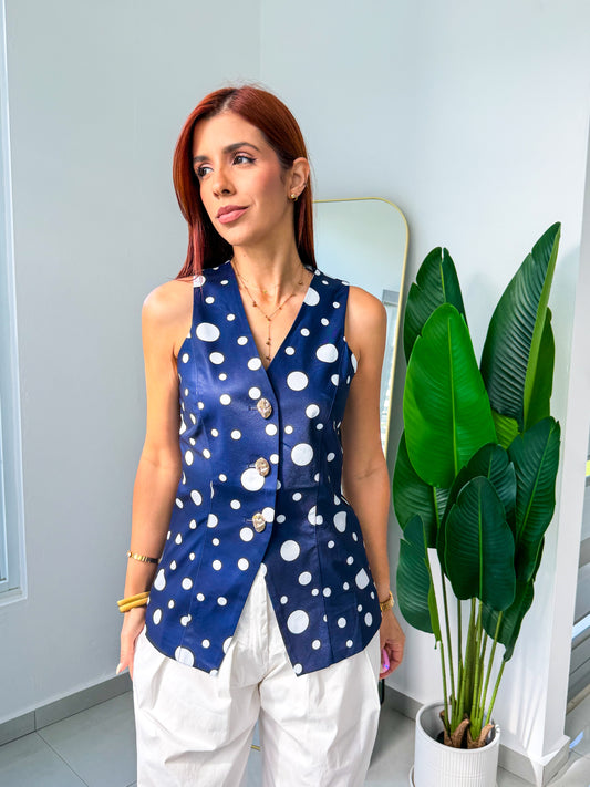 “Amira” Navy Polka Dots Vest