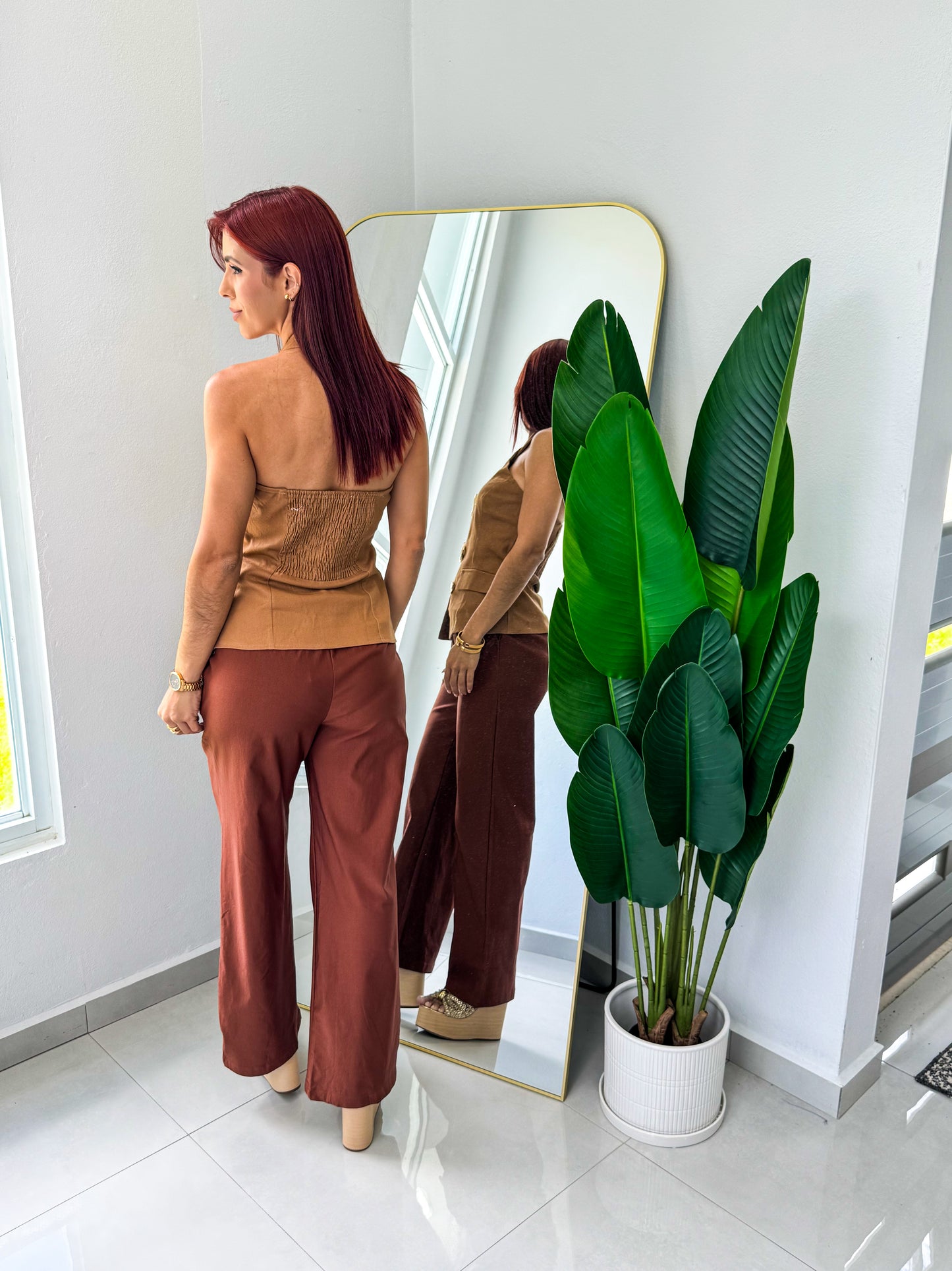 “Arlene” Chocolate Belted Pant