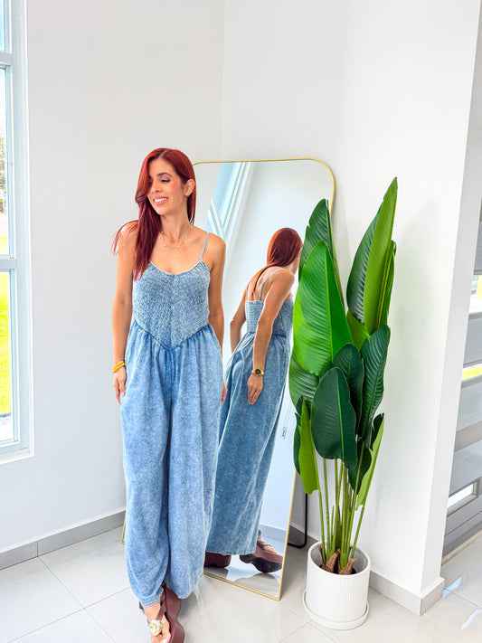 “Elizabeth” Denim Wash Jumpsuit