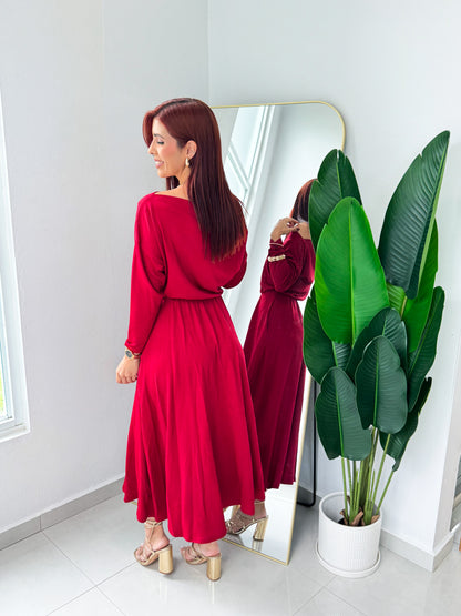 “Nelida” Wine Midi Dress