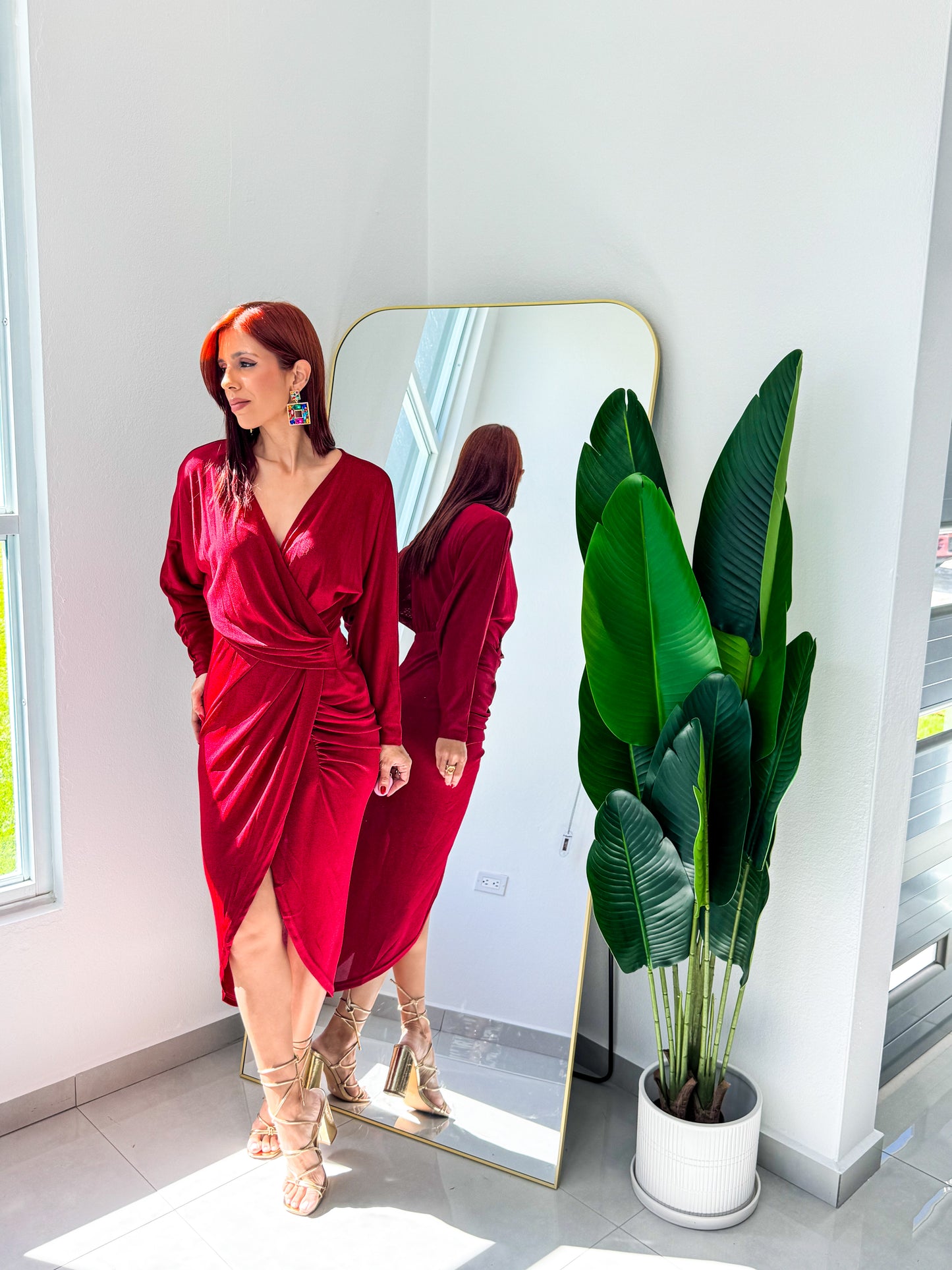 “Camila” Wine Midi Dress