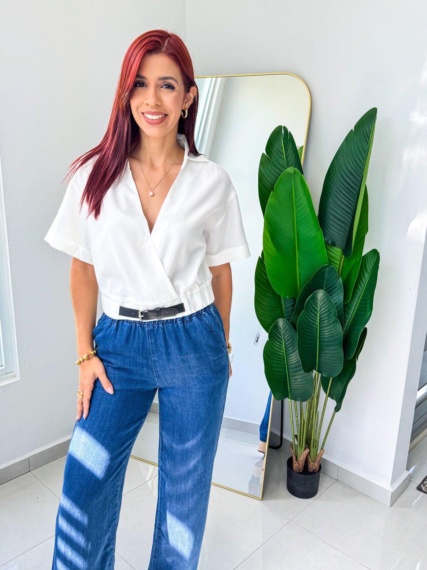 “Milena” White Belted Top