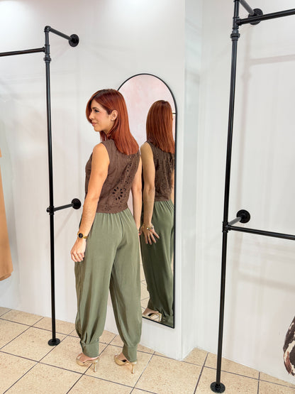 “Mara” Brown Eyelet Top