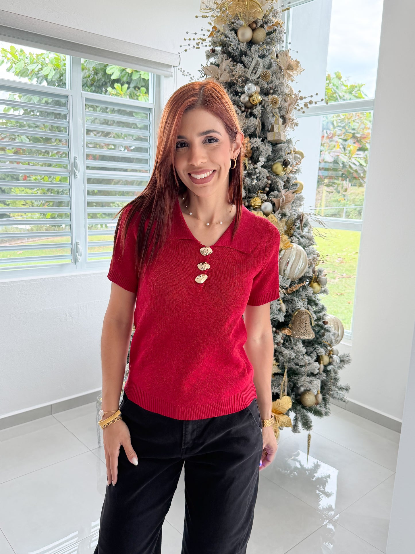 “Angelica” Red Polo Top