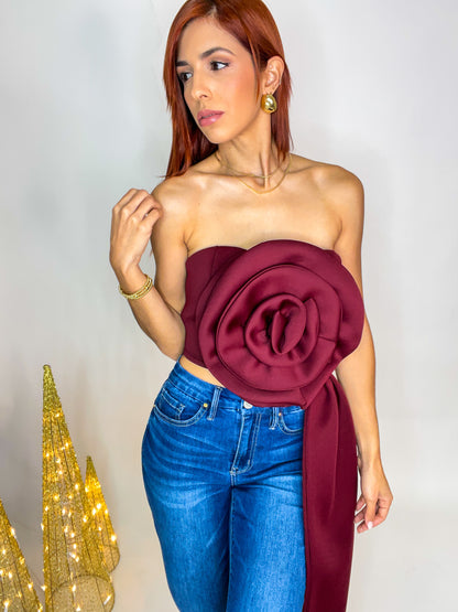 "Galilea" Burgundy Floral Strapless Top