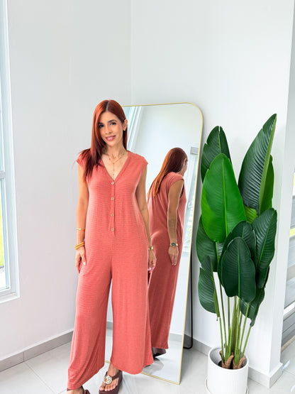 “Shayleen” Brick Stripe Jumpsuit