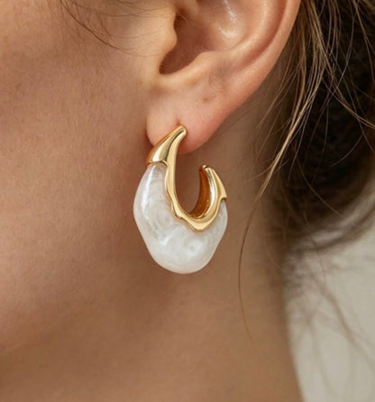 Stone Hoop Earring (Brown & White)