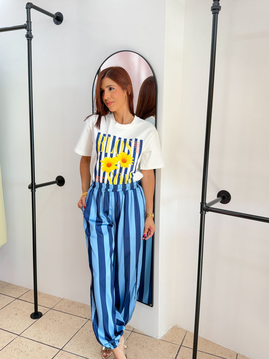 “Carolina” Navy/Blue Stripe Balloon Pant