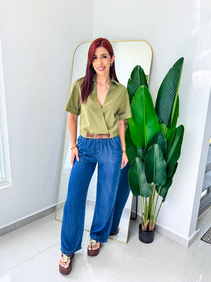 “Milena” Olive Belted Top