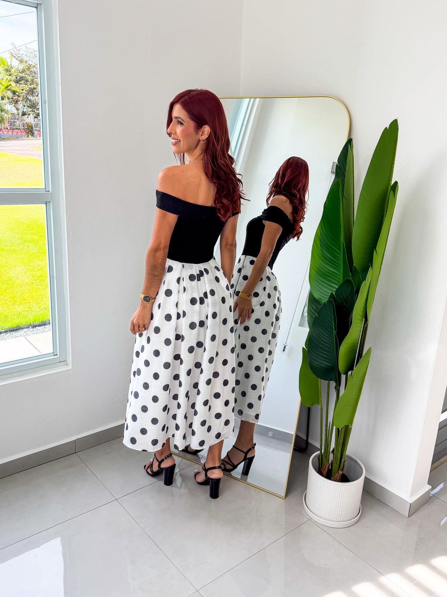 “Evelyn” Polka Dots Midi Dress