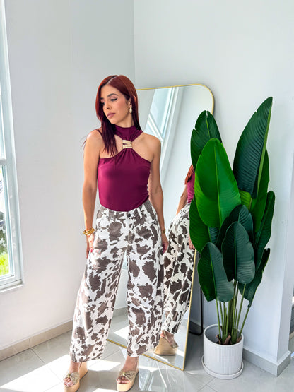 “Diorella” Gold Detail Bugundy Top