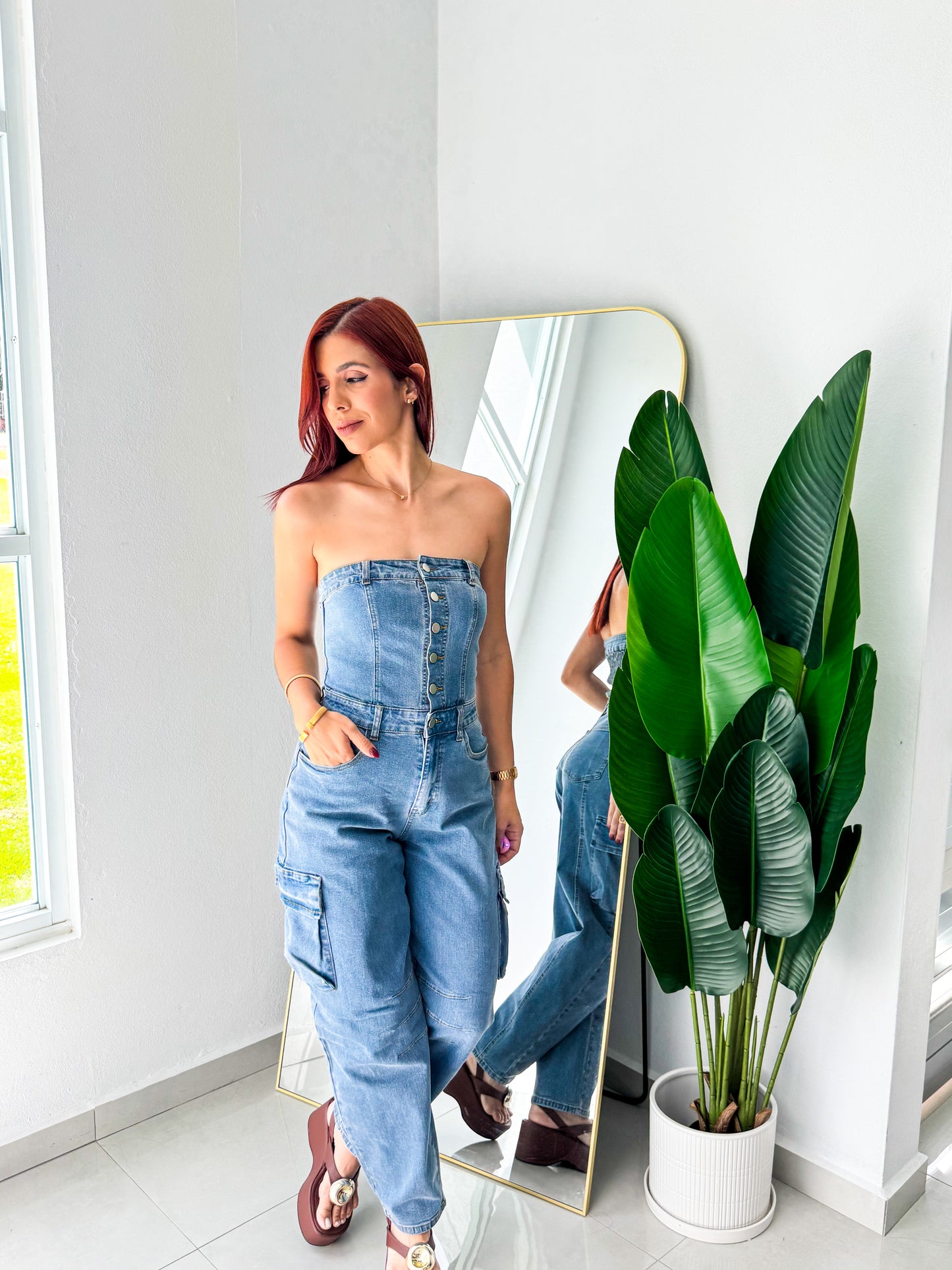 “Alaia” Denim Barrel Jumpsuit