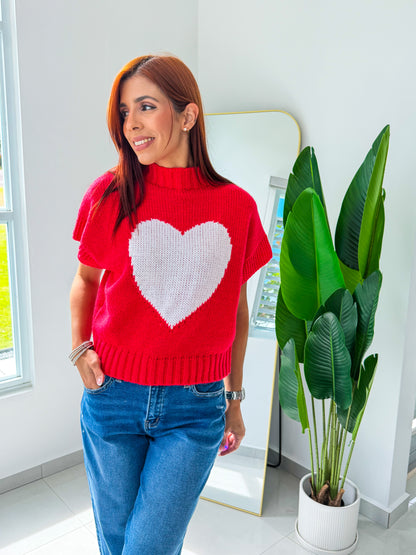 “Laura” Red Heart Sweater Top