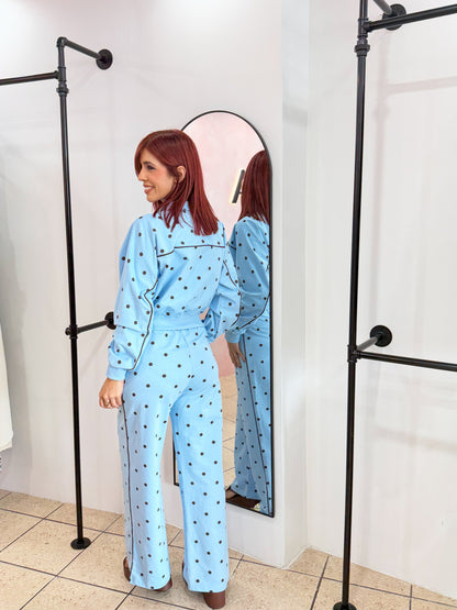 “Rumi” Baby Blue/Chocolate Polka Dots Trave Set