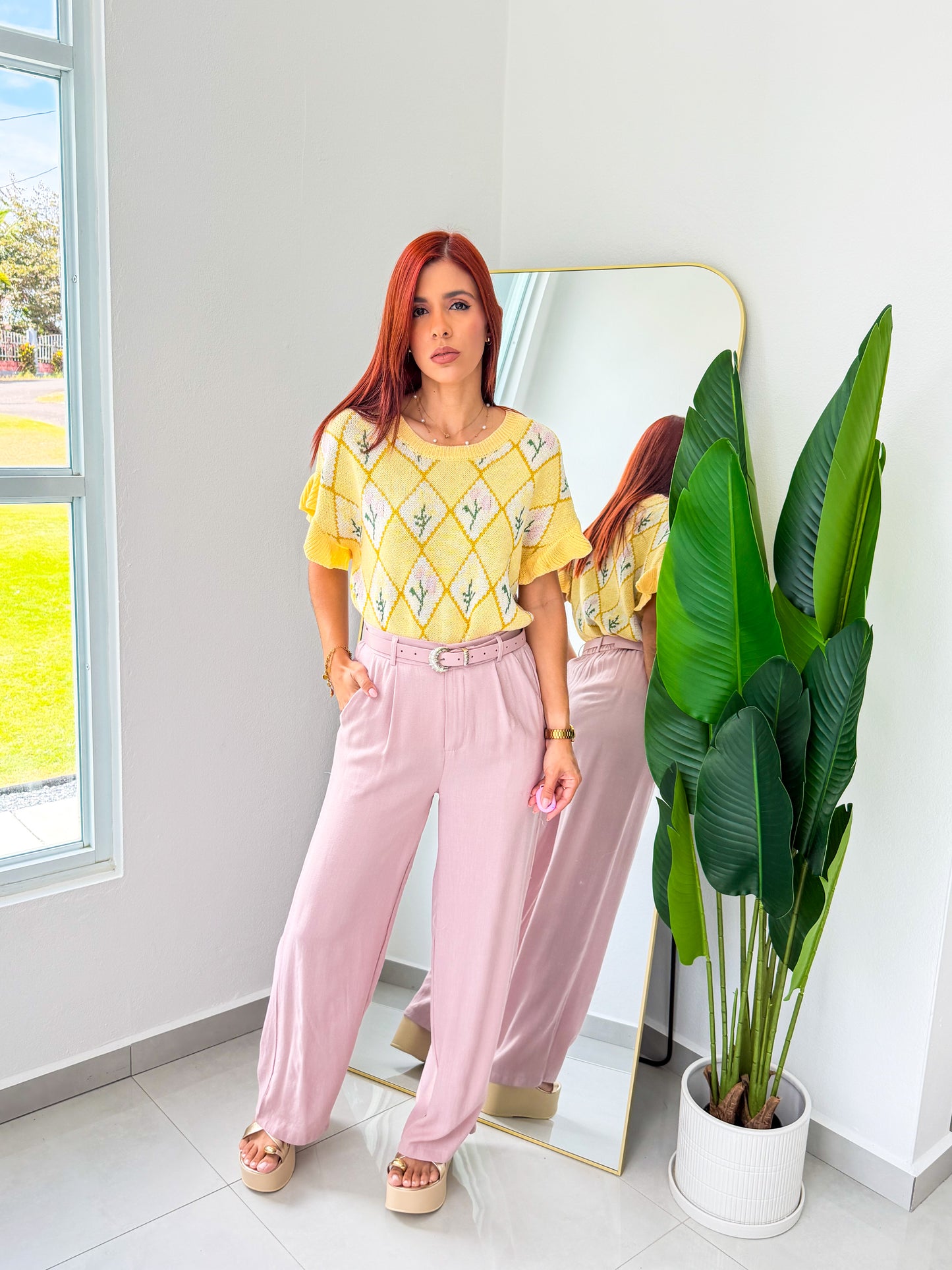 “Yesenia” Pink Belted Pant