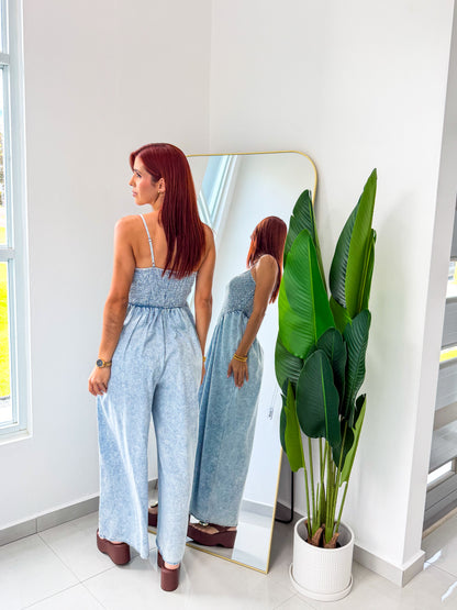 “Elizabeth” Light Denim Wash Jumpsuit