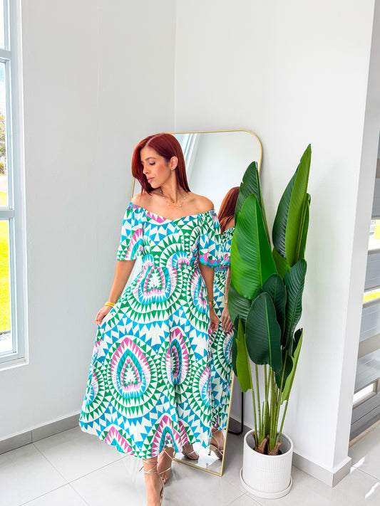 “Olivia” Printed Midi Dress