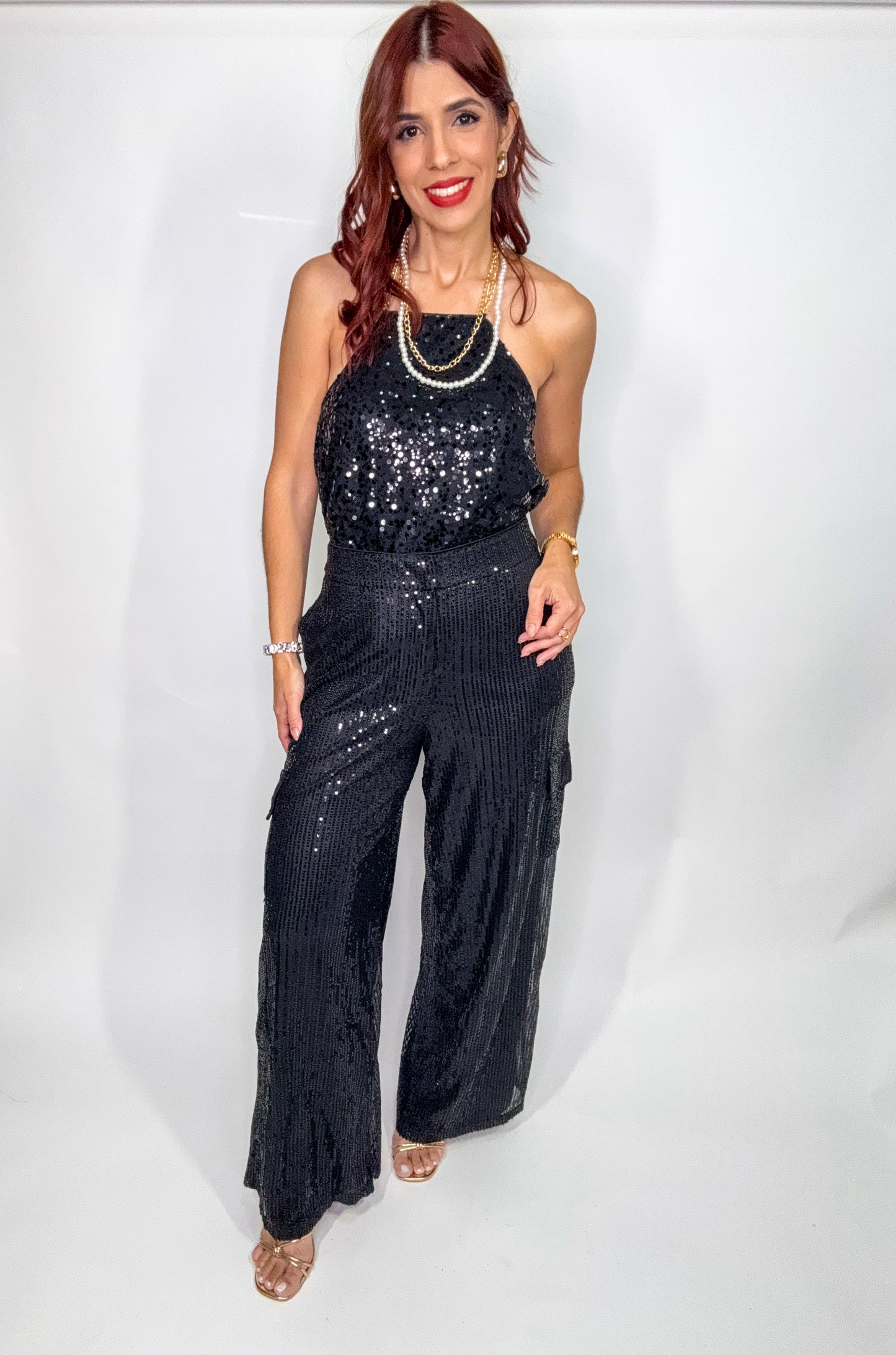 “Lorena” Black/Black Sequin Pant