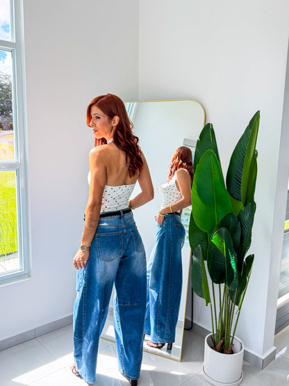 “Anette” Medium Denim Barrel Jean