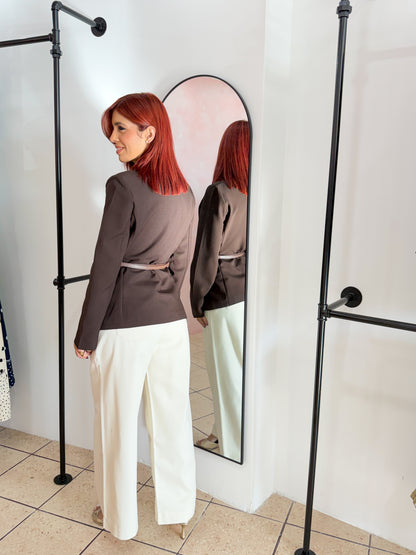 “Gianna” Brown Belted Blazer