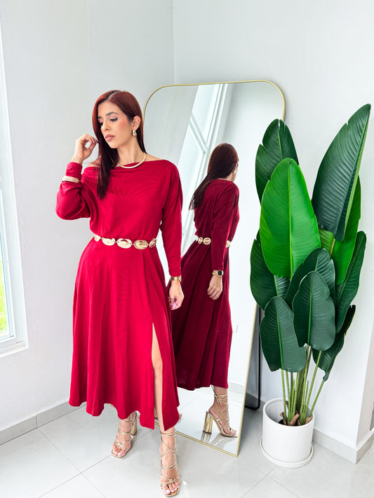 “Nelida” Wine Midi Dress