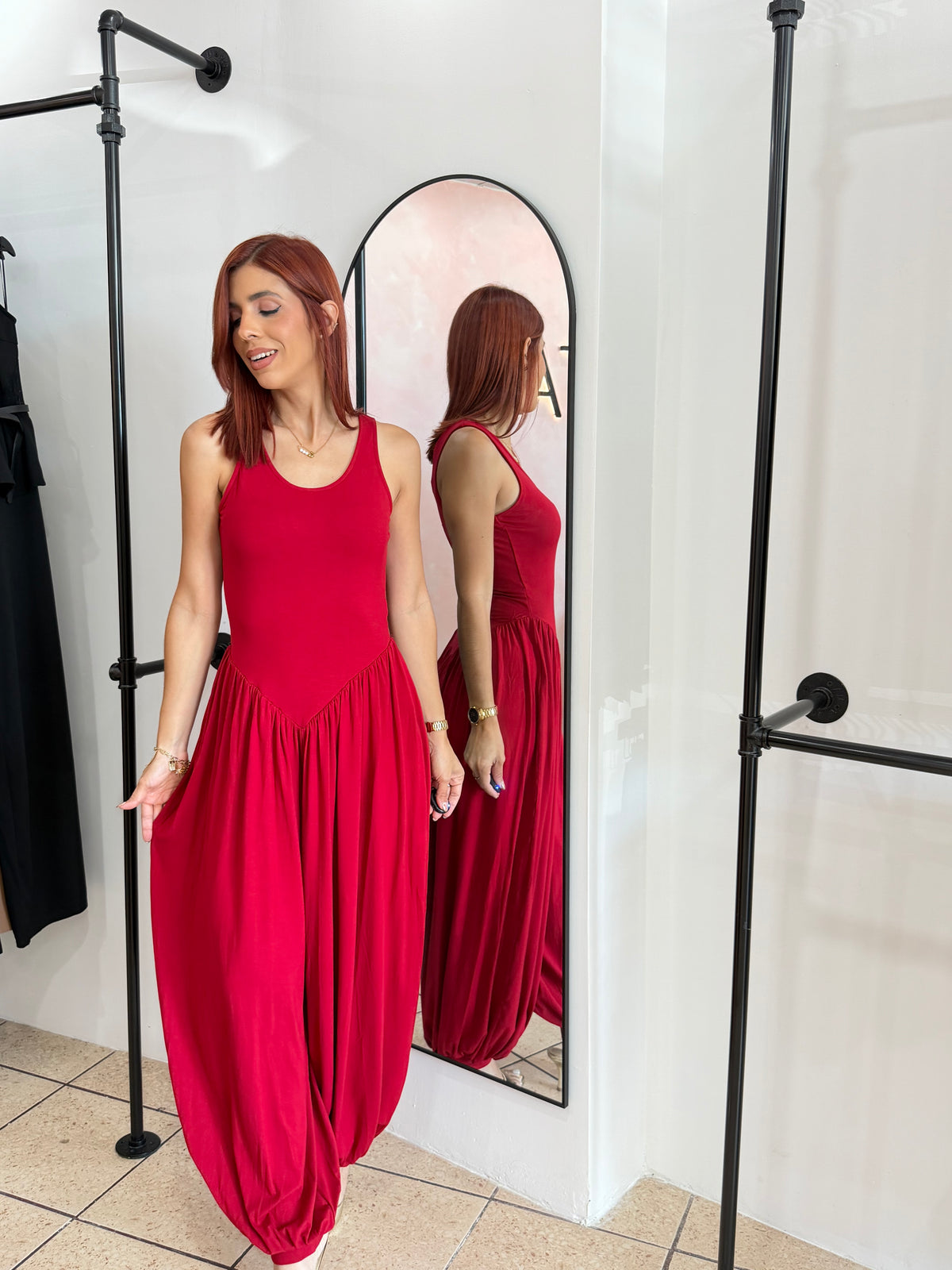 “Darimar” Balloon Red Jumpsuit