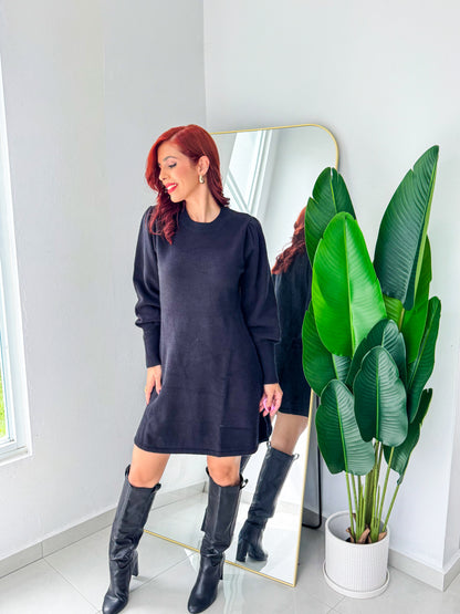 “Odemaris” Black Sweater Dress