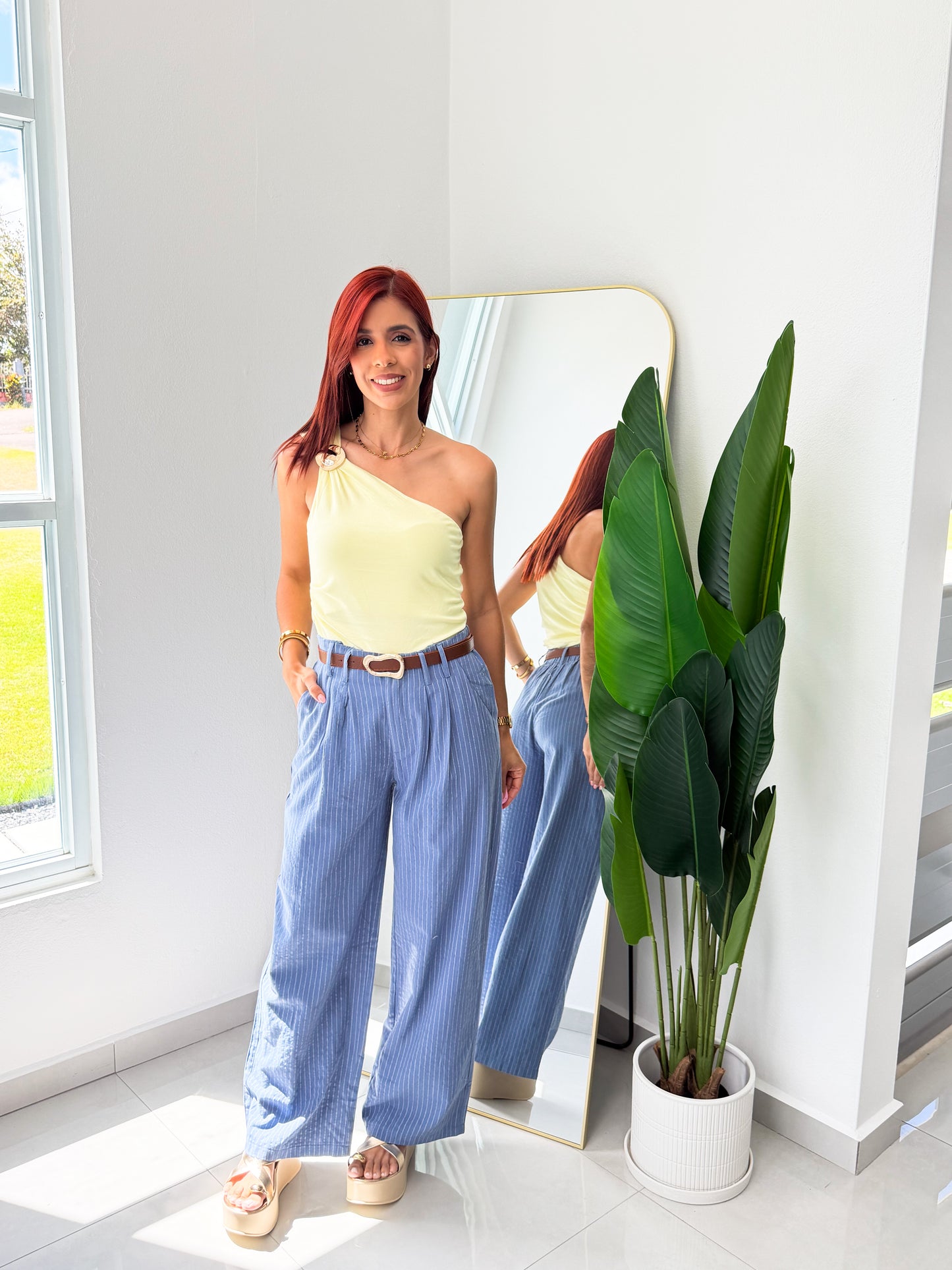 “Damaris” Blue Belted Pant
