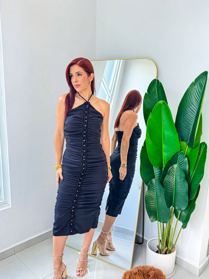 “Ileana” Black Mdi Dress