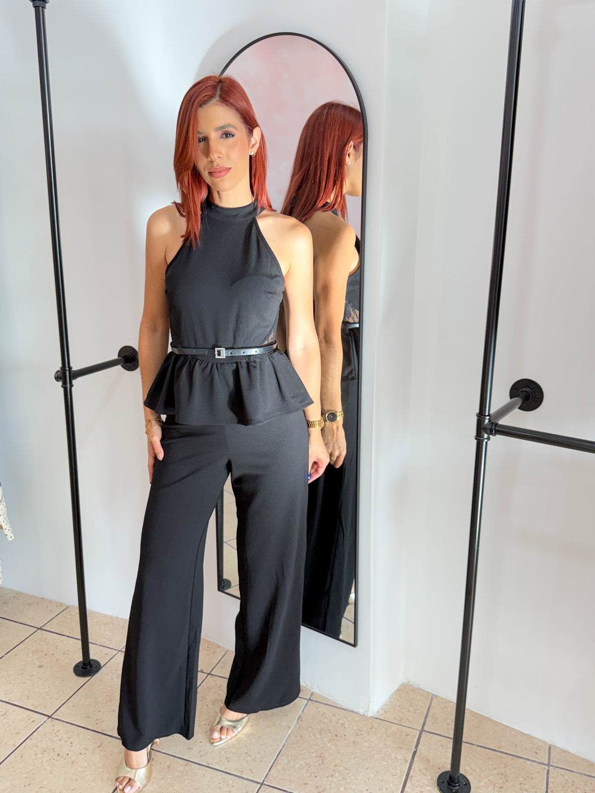 “Paola” Black Belted Jumpsuit
