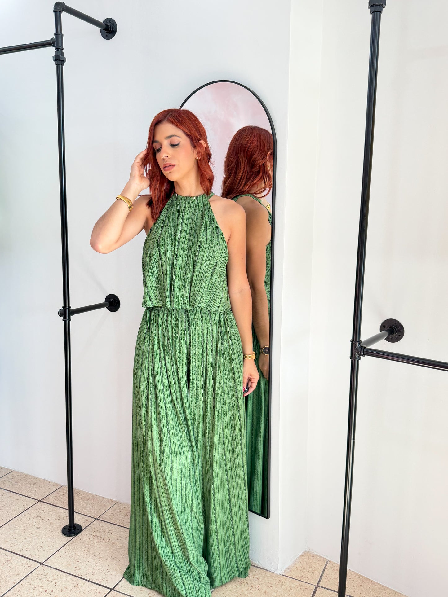“Camila” Green/Black Printed Set