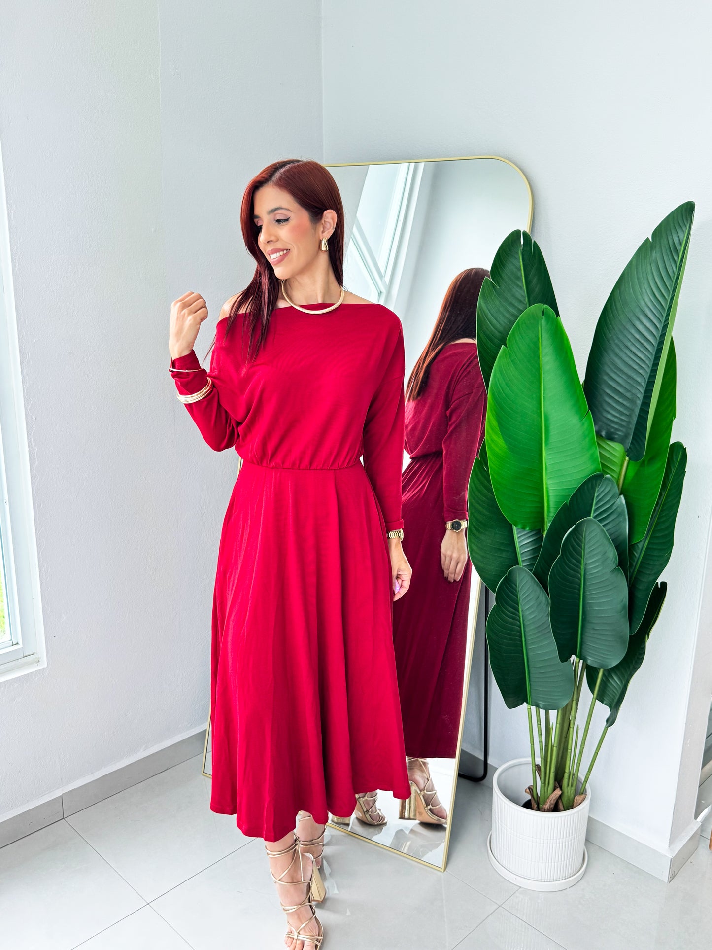 “Nelida” Wine Midi Dress