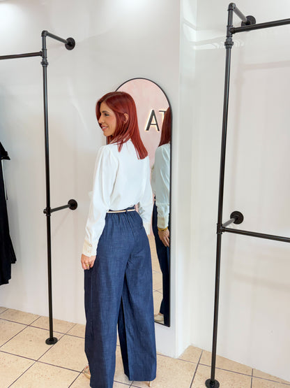 “Stephanie” Denim Color Belted Pant