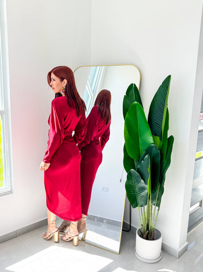 “Camila” Wine Midi Dress