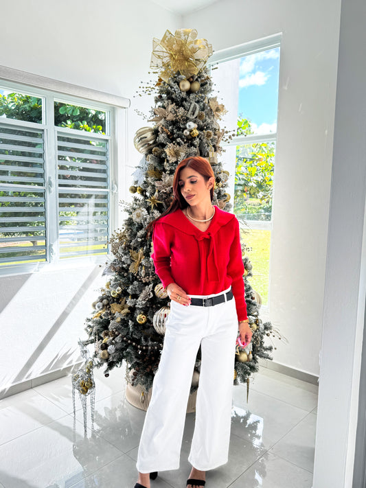 “Irene” White Belted Pant