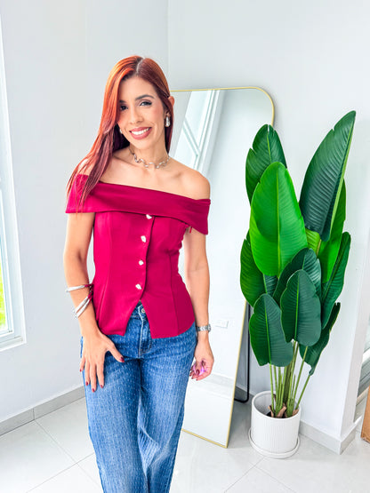 “Dalila” Wine Off Shoulder Top