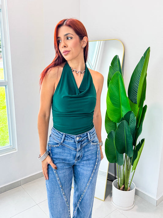 “Lorena” Emerald Halter Top