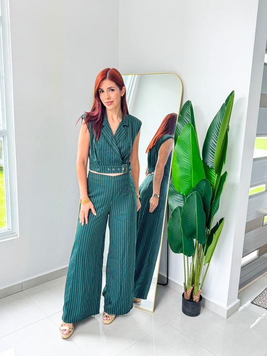 “Pamela” Emerald Stripe Set