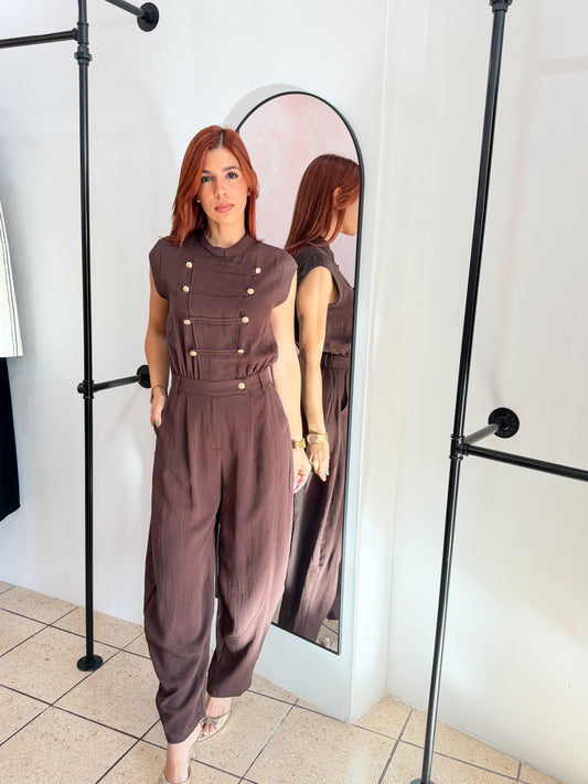 “Maritza” Brown Barrel Jumpsuit